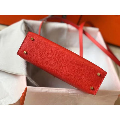 HERM Kelly Mini II Bag In Rouge Casaque Epsom Leather GHW