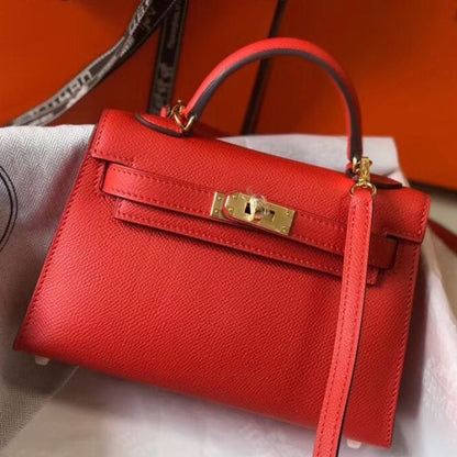 HERM Kelly Mini II Bag In Rouge Casaque Epsom Leather GHW