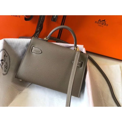HERM Kelly Mini II Bag In Taupe Grey Epsom Leather GHW