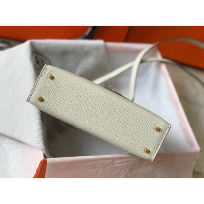 HERM Kelly Mini II Bag In White Epsom Leather GHW