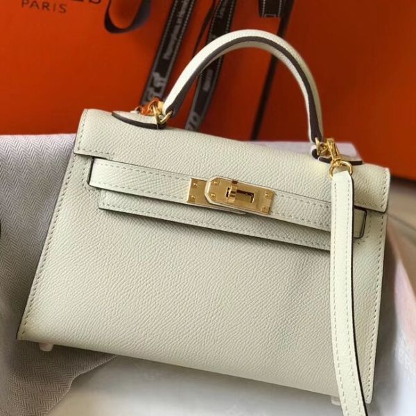 HERM Kelly Mini II Bag In White Epsom Leather GHW