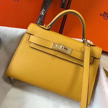 HERM Kelly Mini II Bag In Yellow Epsom Leather GHW