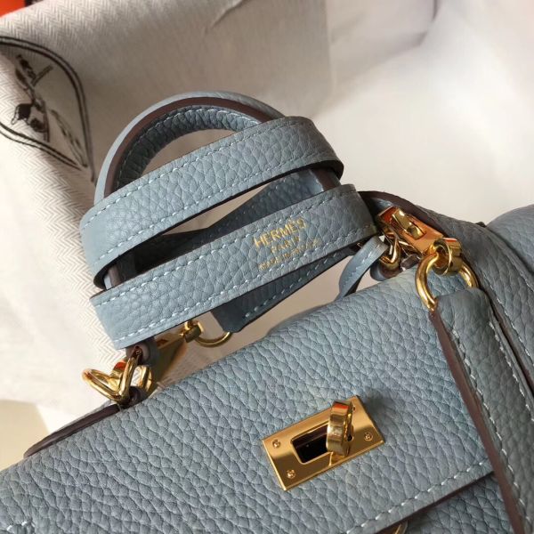 HERM Kelly 20cm Bag In Blue Lin Clemence Leather GHW