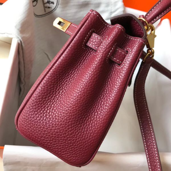 HERM Kelly 20cm Bag In Bordeaux lemence Leather GHW