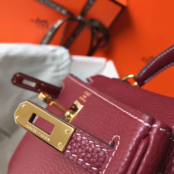 HERM Kelly 20cm Bag In Bordeaux lemence Leather GHW