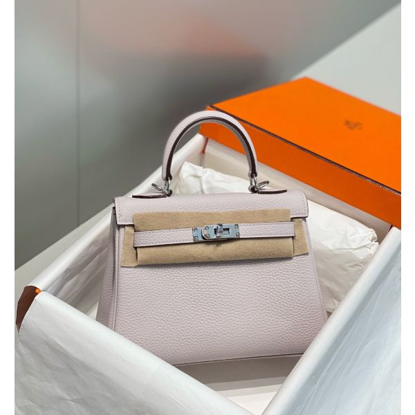 HERM Kelly 20cm Bag In Mauve Pale Clemence Leather PHW