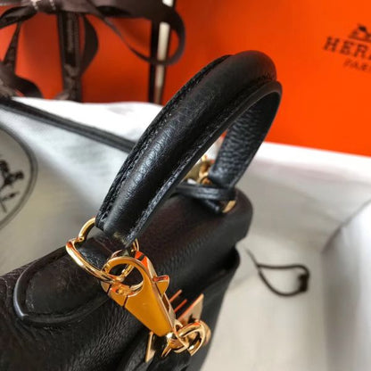 HERM Kelly 20cm Bag In Black Clemence Leather GHW