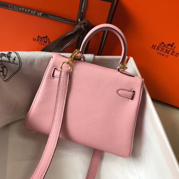 HERM Kelly 20cm Bag In Pink Clemence Leather GHW
