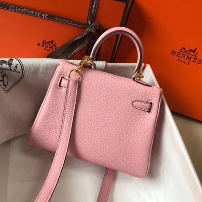 HERM Kelly 20cm Bag In Pink Clemence Leather GHW
