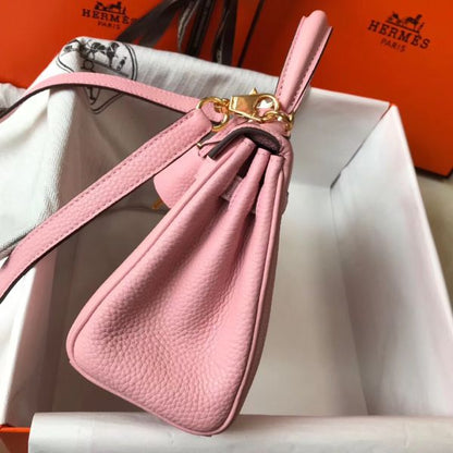 HERM Kelly 20cm Bag In Pink Clemence Leather GHW