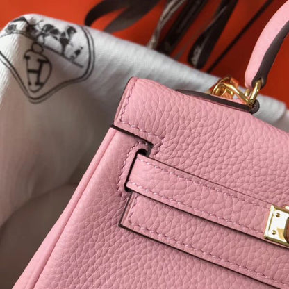 HERM Kelly 20cm Bag In Pink Clemence Leather GHW