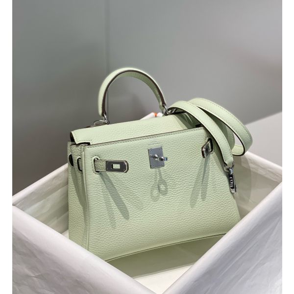 HERM Kelly 20cm Bag In Vert Fizz Clemence Leather PHW