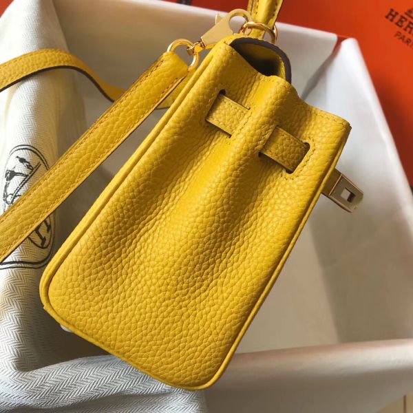 HERM Kelly 20cm Bag In Yellow Clemence Leather GHW