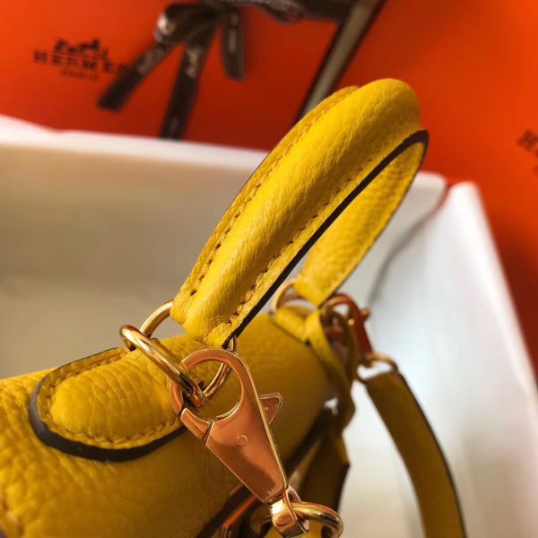 HERM Kelly 20cm Bag In Yellow Clemence Leather GHW