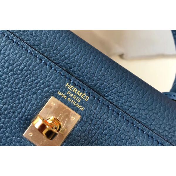 HERM Kelly 25cm Retourne Bag In Agate Blue Clemence Leather