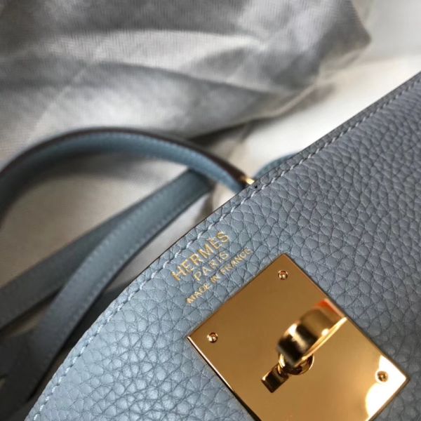 HERM Kelly 25cm Retourne Bag In Blue Lin Clemence Leather