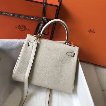 HERM Kelly 25cm Retourne Bag In Craie Clemence Leather