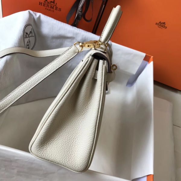 HERM Kelly 25cm Retourne Bag In Craie Clemence Leather