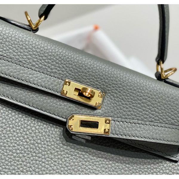 HERM Kelly 25cm Retourne Bag In Gris Meyer Clemence Leather