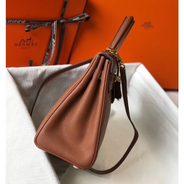 HERM Kelly 25cm Retourne Bag In Gold Clemence Leather