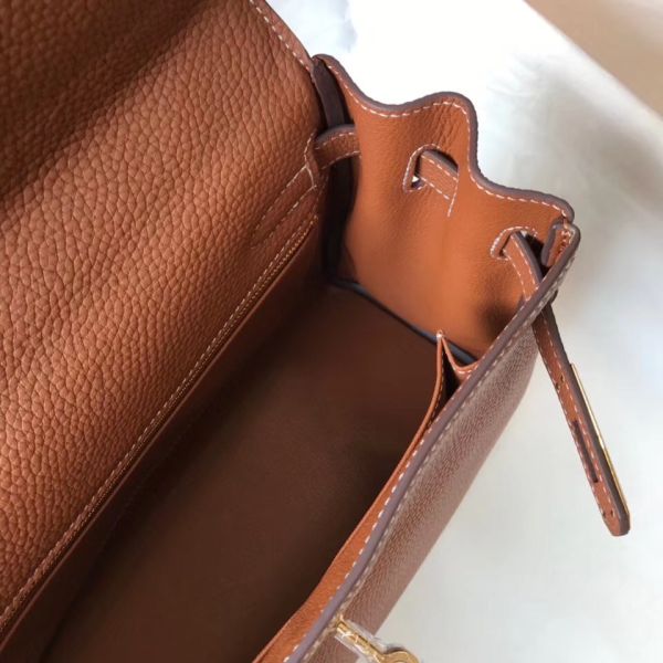 HERM Kelly 25cm Retourne Bag In Gold Clemence Leather