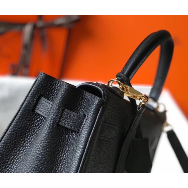 HERM Kelly 25cm Retourne Bag In Black Clemence Leather