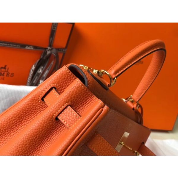 HERM Kelly 25cm Retourne Bag In Orange Clemence Leather