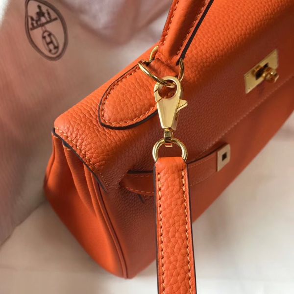 HERM Kelly 25cm Retourne Bag In Orange Clemence Leather