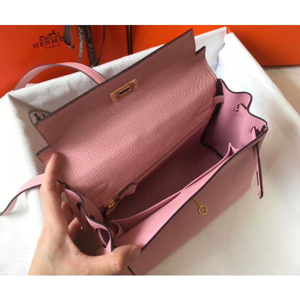 HERM Kelly 25cm Retourne Bag In Pink Clemence Leather