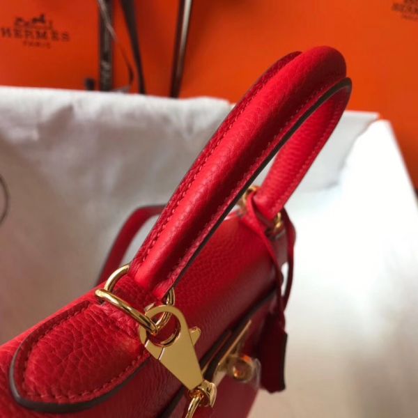 HERM Kelly 25cm Retourne Bag In Red Clemence Leather