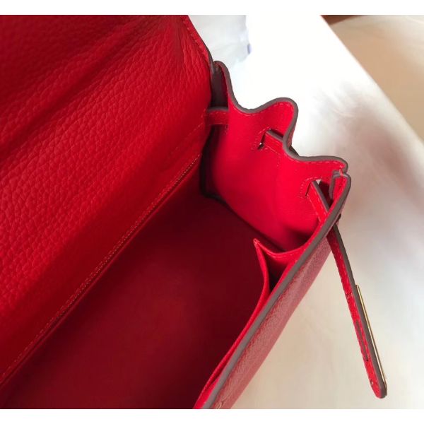 HERM Kelly 25cm Retourne Bag In Red Clemence Leather