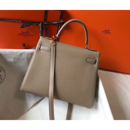 HERM Kelly 25cm Retourne Bag In Tourterelle Clemence Leather