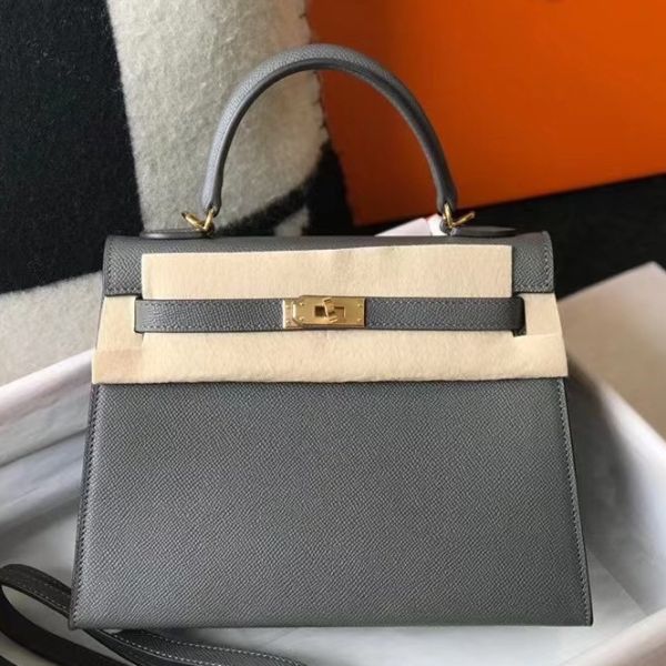 HERM Kelly 25cm Sellier Bag In Ardoise Epsom Leather