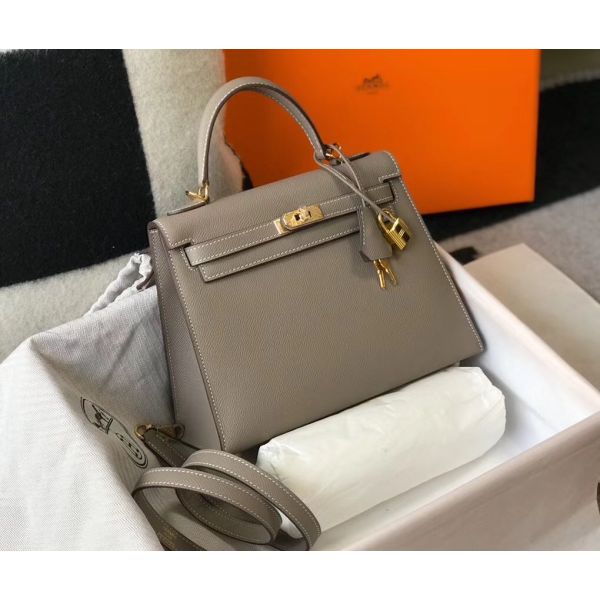 HERM Kelly 25cm Sellier Bag In Gris Asphalt Epsom Leather