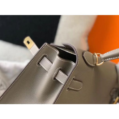HERM Kelly 25cm Sellier Bag In Gris Asphalt Epsom Leather