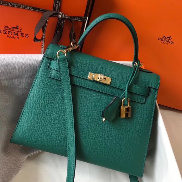 HERM Kelly 25cm Sellier Bag In Malachite Epsom Leather