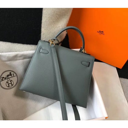 HERM Kelly 25cm Sellier Bag In Vert Amande Epsom Leather