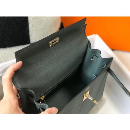 HERM Kelly 25cm Sellier Bag In Vert Amande Epsom Leather