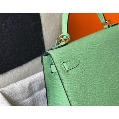HERM Kelly 25cm Sellier Bag In Vert Criquet Epsom Leather