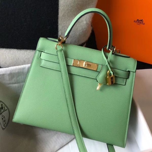 HERM Kelly 25cm Sellier Bag In Vert Criquet Epsom Leather