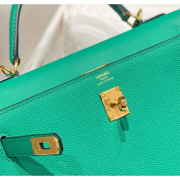 HERM Kelly 25cm Sellier Bag In Vert Jade Epsom Leather