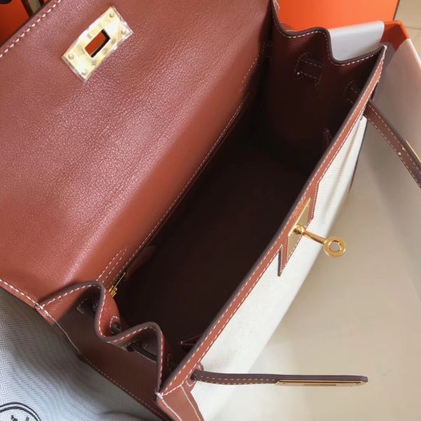 HERM Kelly 28cm Bag In Canvas With Barenia Leather