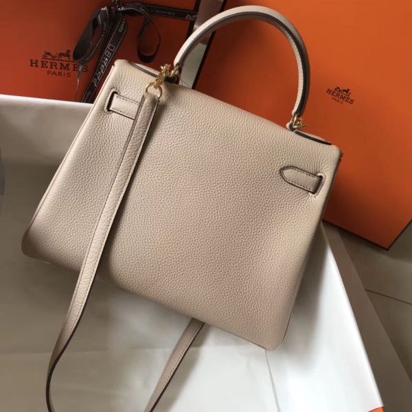 HERM Kelly 28cm Bag In Argile Clemence Leather GHW