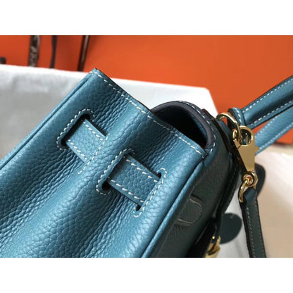 HERM Kelly 28cm Bag In Blue Jean Clemence Leather GHW