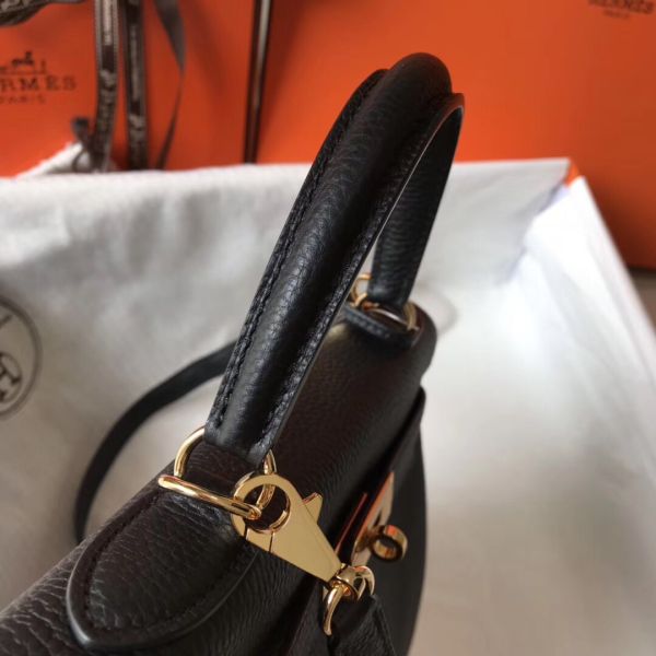 HERM Kelly 28cm Bag In Black Clemence Leather GHW