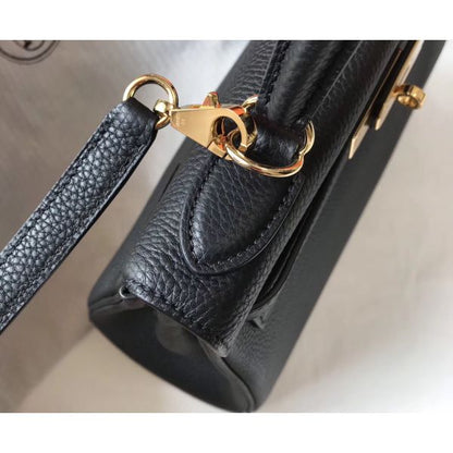 HERM Kelly 28cm Bag In Black Clemence Leather GHW