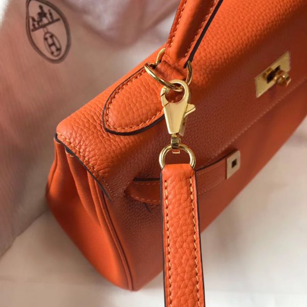 HERM Kelly 28cm Bag In Orange Clemence Leather GHW