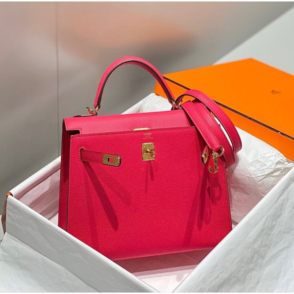 HERM Kelly 28cm Bag In Rose Extreme Epsom Leather GHW