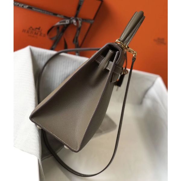 HERM Kelly 28cm Bag In Taupe Grey Epsom Leather GHW
