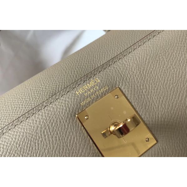 HERM Kelly 28cm Bag In Gris Tourterelle Epsom Leather GHW